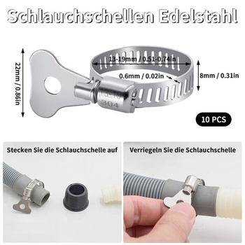 Nerezové hadicové spony, 10 kusů, nastavitelné hadicové spony 13-19 mm pro bazénové hadice,