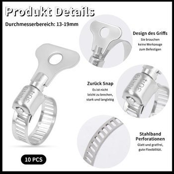 Nerezové hadicové spony, 10 kusů, nastavitelné hadicové spony 13-19 mm pro bazénové hadice,