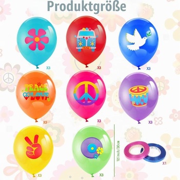 HOWAF 60. léta hippie téma balónky párty, groovy retro květinový banner s mírovým znamením