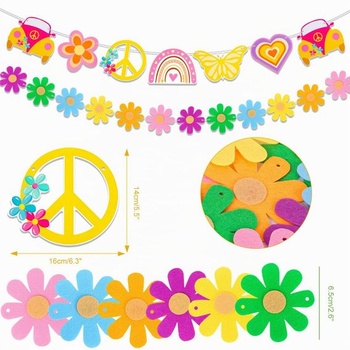 HOWAF 60. léta hippie téma balónky párty, groovy retro květinový banner s mírovým znamením
