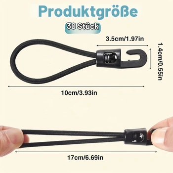 Bungee šňůry s háčky, 30 kusů, expandérové napínače plachet, gumové napínače s háčky na
