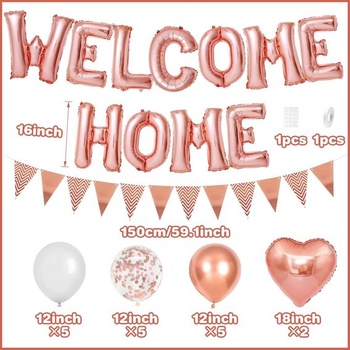 Sada ružovo-zlatých balónikov DazzJoy Welcome Home, 16-palcové ružovo-zlaté balóniky s nápisom WELCOME