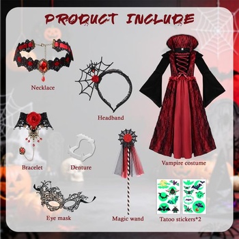 Kostým upírky pre deti, dievčatá, veľkosti S, M, L, Halloween, karneval, Mardi Gras