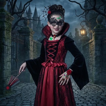 Kostým upírky pre deti, dievčatá, veľkosti S, M, L, Halloween, karneval, Mardi Gras