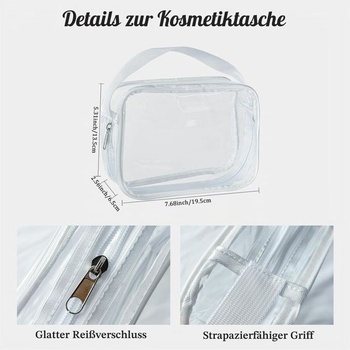 Priehľadná nepremokavá vinylová kabelka na make-up, nepremokavá taška cez rameno 29,8 cm × 13,7 cm