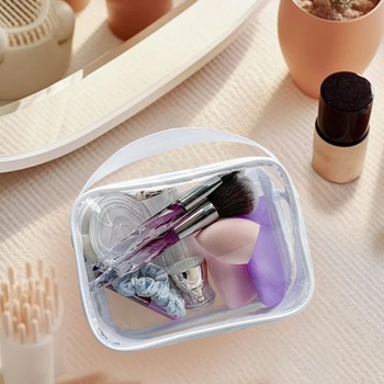 Priehľadná nepremokavá vinylová kabelka na make-up, nepremokavá taška cez rameno 29,8 cm × 13,7 cm