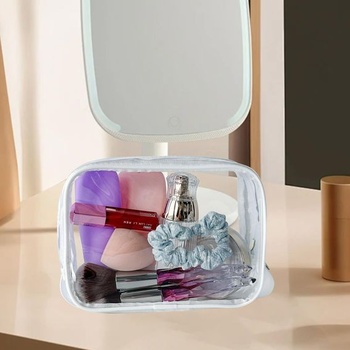 Priehľadná nepremokavá vinylová kabelka na make-up, nepremokavá taška cez rameno 29,8 cm × 13,7 cm