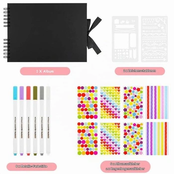 Aolso DIY fotoalbum 30x21,5 cm, sada na scrapbooking na vlepovanie fotografií, veľké, čierne