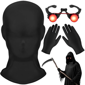 KATELUO Halloweensky kostým Smrtky, halloweensky kostým pre dospelých s červenými LED okuliarmi, čierna