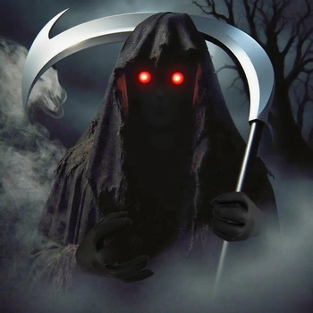 KATELUO Halloweensky kostým Smrtky, halloweensky kostým pre dospelých s červenými LED okuliarmi, čierna