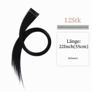 Černé clip-in prodlužování vlasů, 12 kusů, 55 cm, na copánky/zapletené účesy, clip-in prodlužování,