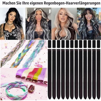 Černé clip-in prodlužování vlasů, 12 kusů, 55 cm, na copánky/zapletené účesy, clip-in prodlužování,