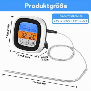 Digitální teploměr na grilování s 5 úrovněmi vaření, teploměr na grilování v bílé barvě, teploměr
