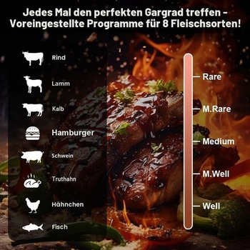 Digitálny teplomer na grilovanie s 5 úrovňami varenia, teplomer na grilovanie v bielej farbe, teplomer