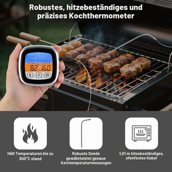 Digitálny teplomer na grilovanie s 5 úrovňami varenia, teplomer na grilovanie v bielej farbe, teplomer