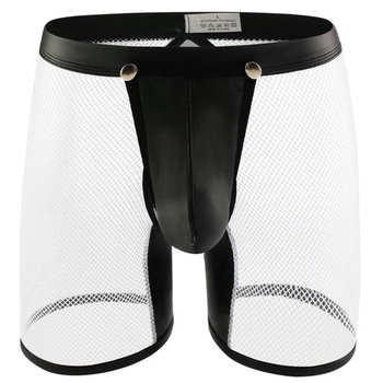 Pánské sexy síťované boxerky, průhledné, z umělé kůže,…