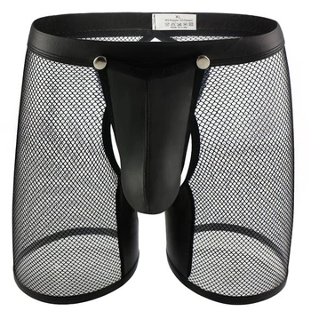 Pánské sexy síťované boxerky, průhledné, z umělé kůže,…