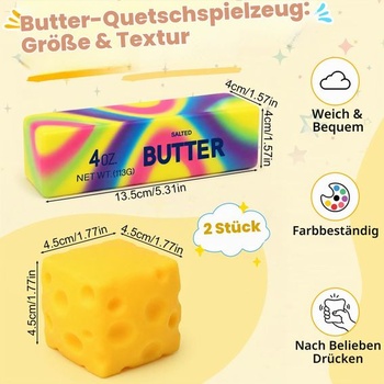 JoyLife Cheese and Butter Squishy 2 balenia, mäkká antistresová mačkacia hračka s pomalým stúpaním,