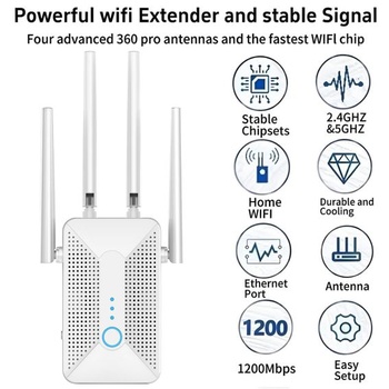 Najnovší WiFi zosilňovač 1200 Mbps WiFi opakovač, dvojpásmový 5 GHz a 2,4 GHz WiFi opakovač s WPS