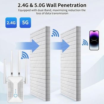 Nejnovější WiFi zesilovač 1200 Mbps WiFi opakovač, dvoupásmový 5 GHz a 2,4 GHz WiFi opakovač s WPS