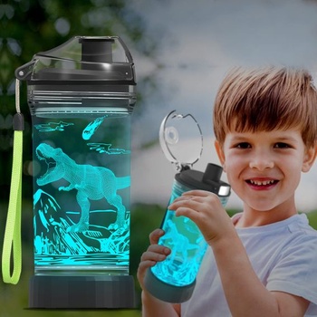 Detská fľaša na vodu s amonitovým dinosaurom a 3D svietiacim LED svetlom 400 ml, tritán, bez BPA -