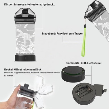 Detská fľaša na vodu s amonitovým dinosaurom a 3D svietiacim LED svetlom 400 ml, tritán, bez BPA -