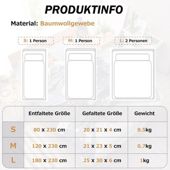 Azarxis Cotton Ultralight cestovný spací vak, malé balenie - letný spací vak, vnútorný spací
