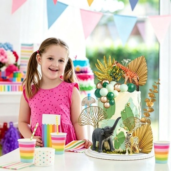 25dielna sada dekorácií na torty s lesnými zvieratkami, dekorácia na torty z džungle, ozdoby na torty