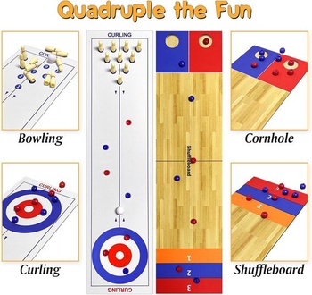 Sada stolních deskových her 4 v 1, stolní hry se shuffleboardem, bowling, curling, cornhole hra,