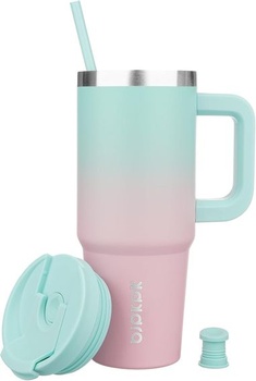 BJPKPK 900ml termohrnek z nerezové oceli s uchem, víčkem a 2 brčky – opakovaně použitelný