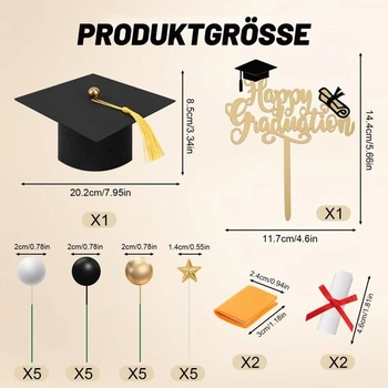 Ozdoba na maturitnú tortu, sada 26 kusov, päťcípa hviezda, ozdoba na maturitný zvitok, ozdoba na
