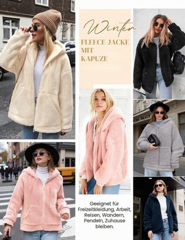 Dámsky útulný nadýchaný teplý sveter s kapucňou Yuson Girl Teddy Bunda, veľkosť L, čierna