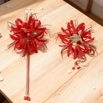 Sponka do vlasů s květem červené lilie pavoučí pro ženy, Lycoris radiata, sponka do vlasů s kachním