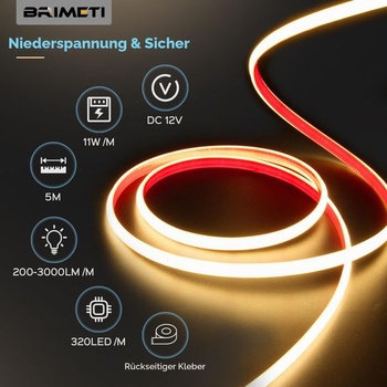 BRIMETI LED pásik 5M 12V COB samolepiaci 5M vodotesný IP68 neutrálna biela 4000K 320 LED/m šírka