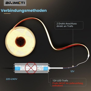 BRIMETI LED pásik 5M 12V COB samolepiaci 5M vodotesný IP68 neutrálna biela 4000K 320 LED/m šírka