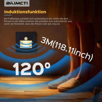 BRIMETI Schodiskové svetlo s pohybovým senzorom, LED osvetlenie schodisko, teplá biela, 3W, čierna, 4
