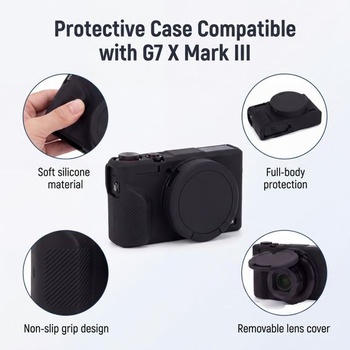 Silikónové ochranné puzdro pre Canon G7X Mark III s 2 popruhmi proti strate