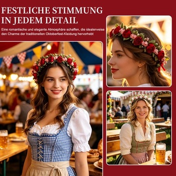 2 čelenky s ružovými kvetmi pre dirndl, saténové ruže, doplnky do vlasov na Oktoberfest, elegantné a