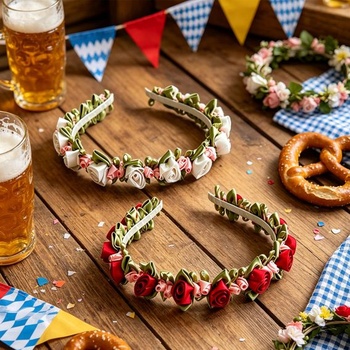 2 čelenky s ružovými kvetmi pre dirndl, saténové ruže, doplnky do vlasov na Oktoberfest, elegantné a