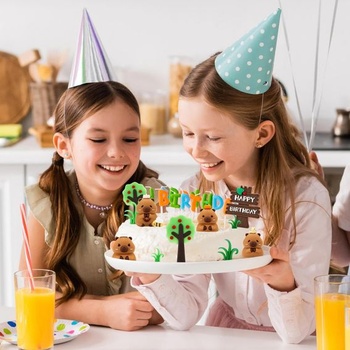 12 ozdob na dorty s kapybarou, Narozeninové ozdoby s kapybarou, Dětské narozeninové ozdoby, Ozdoby