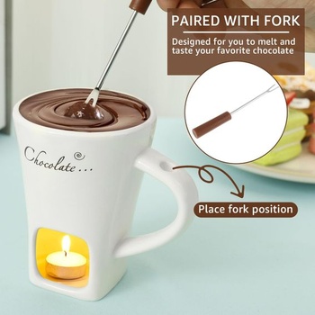 Sada 2 čokoládových fondue košíčků, keramická sada na čokoládové fondue s vidličkou, čokoládové