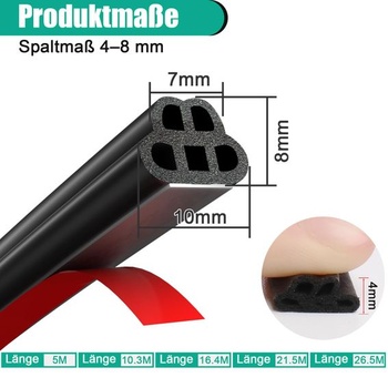 Tesnenie dverí automobilu samolepiace 10,2 m - 5-komorové gumové tesnenie EPDM