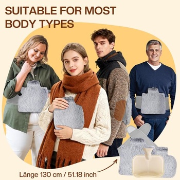 BOLEi 3-v-1 termofor, 130 cm, nepriepustný, na brucho, pás - šedý, plyšová verzia
