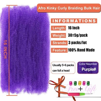 Afro Kinky Curly Syntetické vlasy Bulk 3 balenia Marley Twist vlasy Bulk pre dredy Extensions Jarná