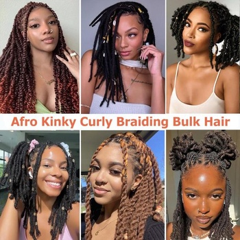 Afro Kinky Curly Syntetické vlasy Bulk 3 balenia Marley Twist vlasy Bulk pre dredy Extensions Jarná