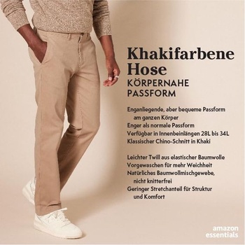 Pánske ležérne strečové chino nohavice Amazon Essentials, úzky strih, celodenný strih, veľkosť 32W