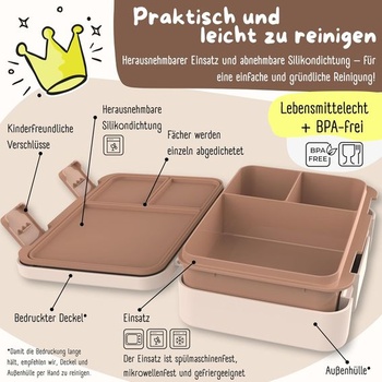 BEARFOOT Bento Box COMPACT | Detská desiatová krabička bez BPA do školy a škôlky | Nepriepustná