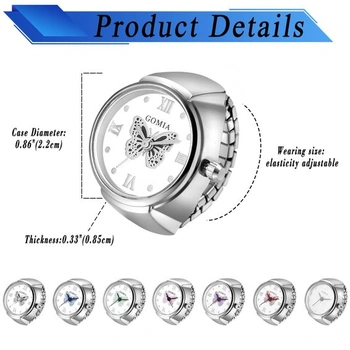 Hodinky JewelryWe Ring, elastický dizajn s motýľom - Dámske analógové quartzové hodinky na prst s