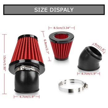 48mm motocyklový vzduchový filtr, PSLER vzduchový filtr do motocyklu a skútru, hadice ohnutá o 45