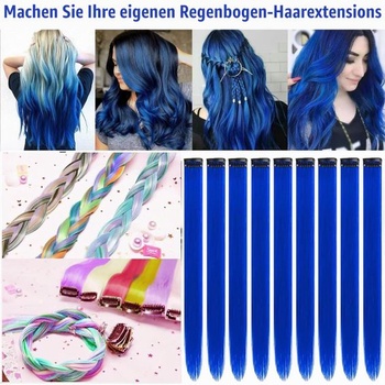 12 kusů 55cm safírově modré sponky na jednotlivé prameny, barevné, pro děti